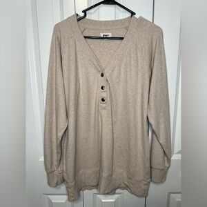 Pact Organic Cotton Henley Sweatshirt Oatmeal Beige Long Sleeve Size M
